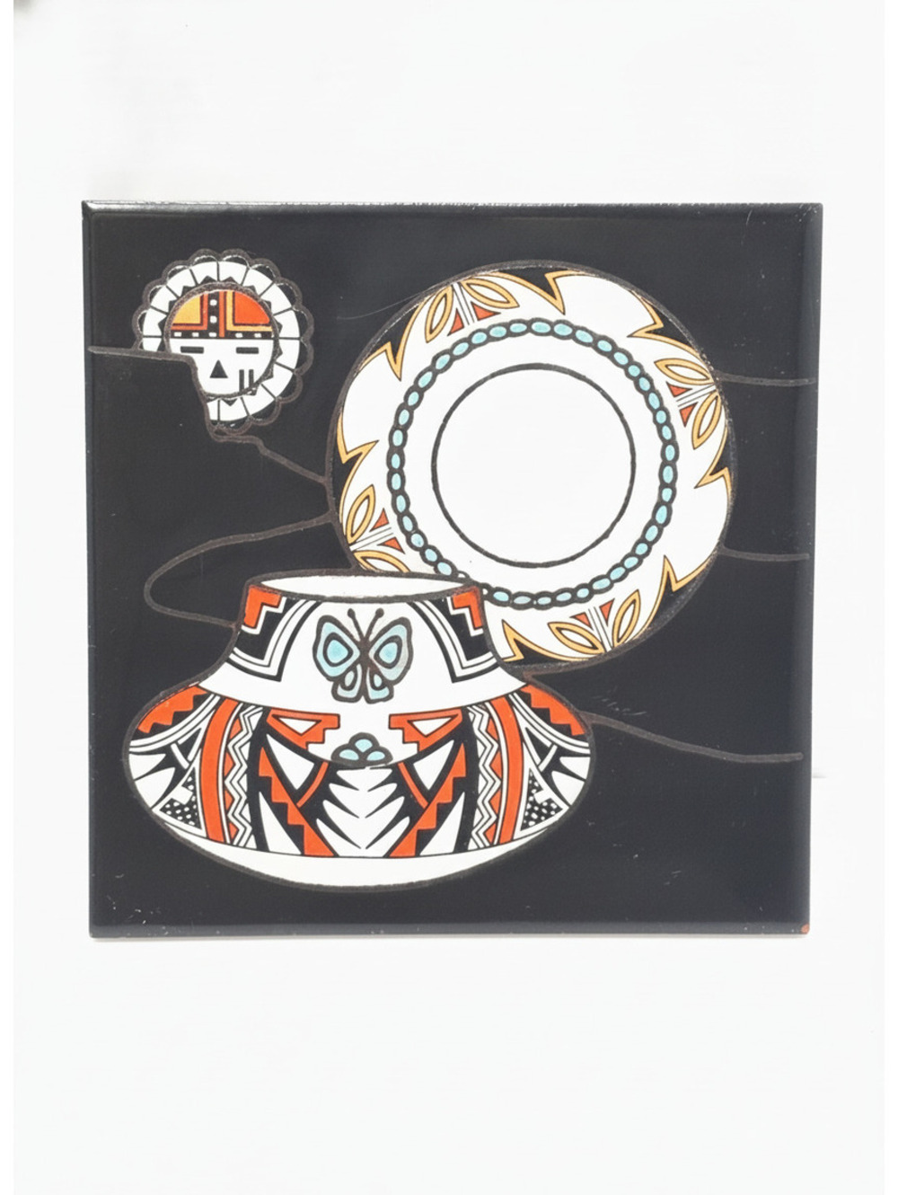 Cleо Teissedre Handcrafted Ceramic Tile Coaster Trivet Wall Decor - Native Style